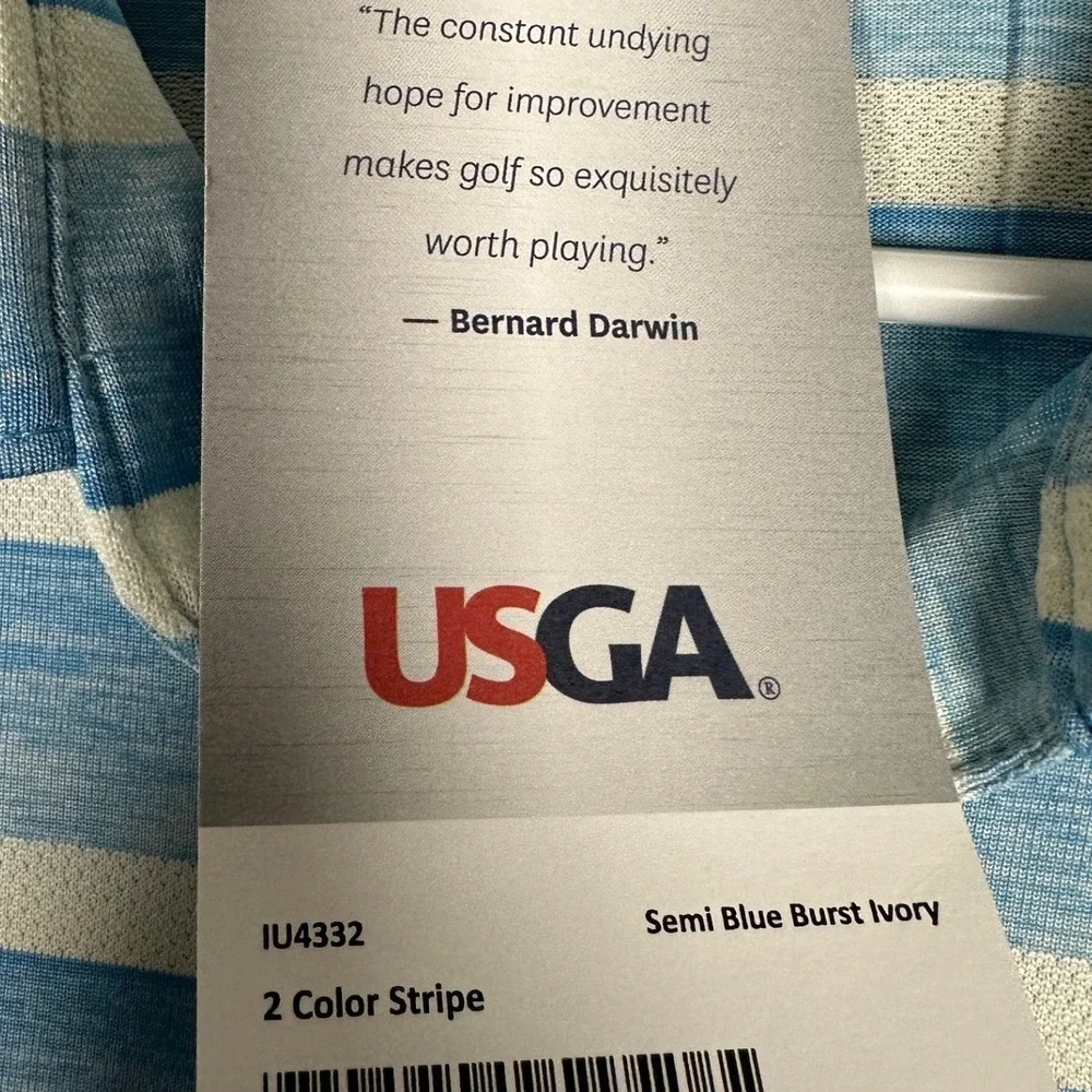 NEW Adidas USGA Polo Shirt Mens Large Blue White Striped Golf Performance Rugby